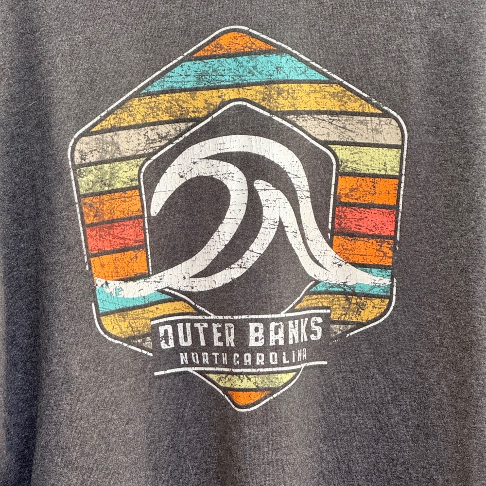 Outer Banks North Carolina Graphic Long Sleeve Tee Gray Wave Logo Shirt - Picture 5 of 8